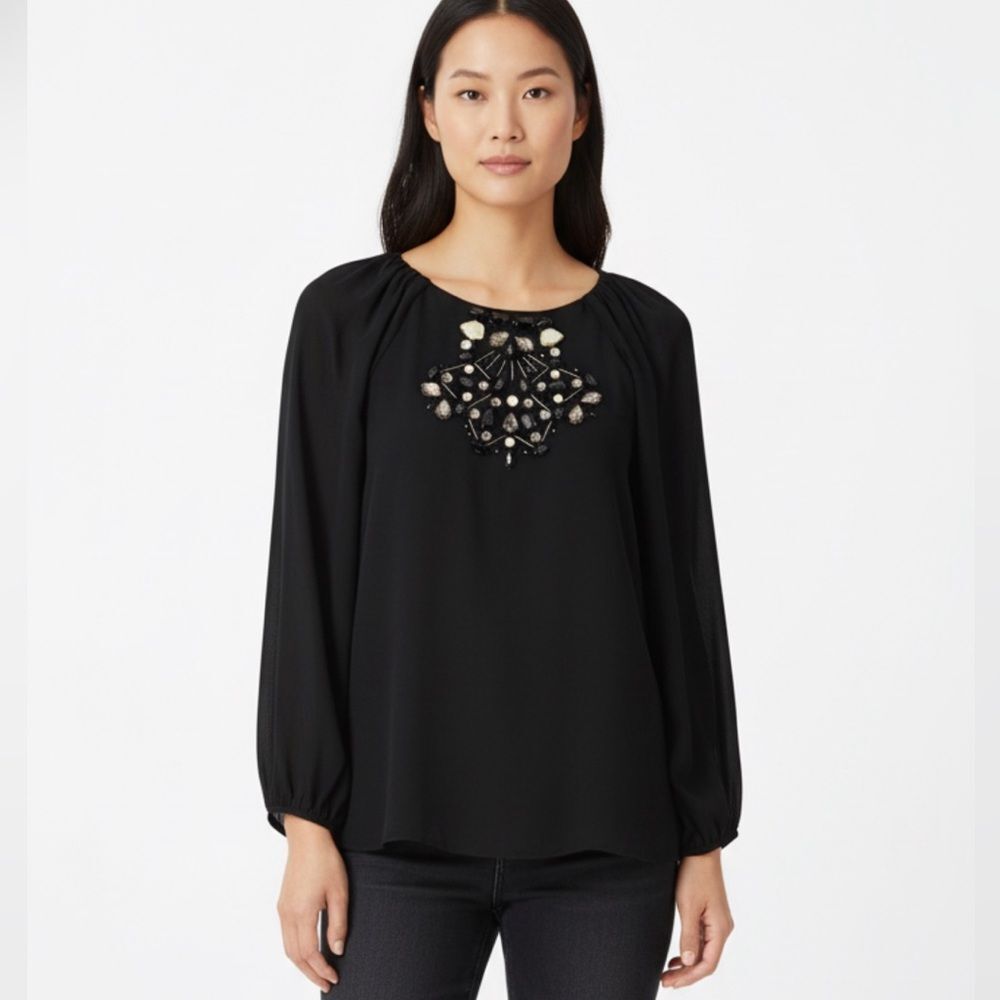 Zara Embellished Jeweled Long Sleeve Top